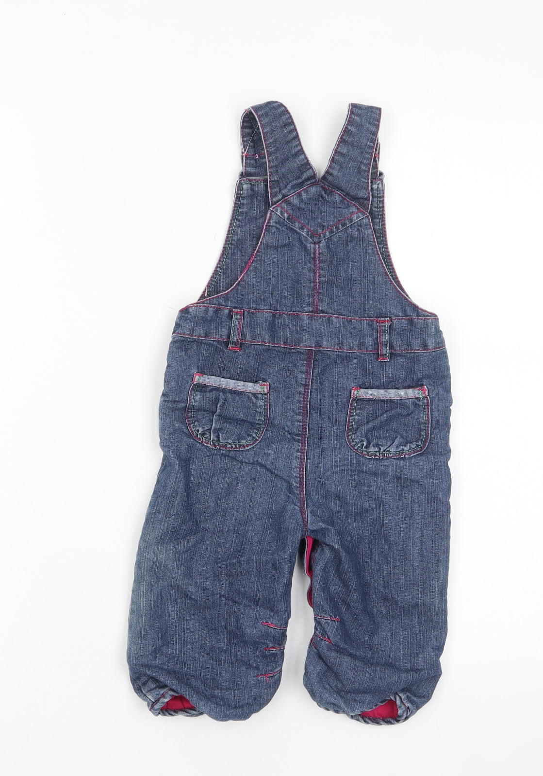 Ti Girls Blue Cotton Dungaree One-Piece Size 12-18 Months Button - Buttons, Heart, Embroided