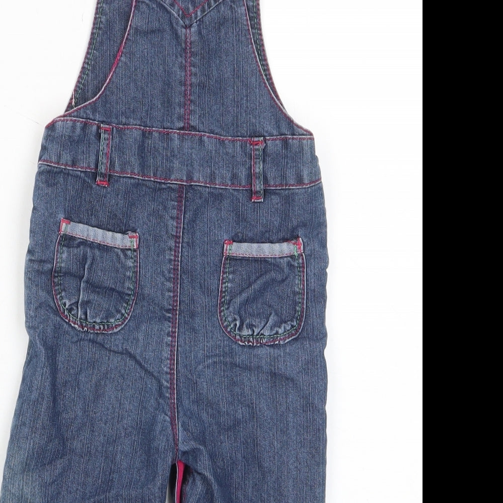 Ti Girls Blue Cotton Dungaree One-Piece Size 12-18 Months Button - Buttons, Heart, Embroided