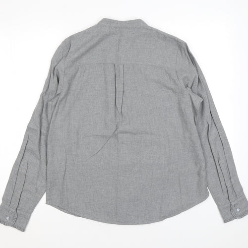Marks and Spencer Womens Grey Cotton Basic Button-Up Size 12 Round Neck - Ruffles