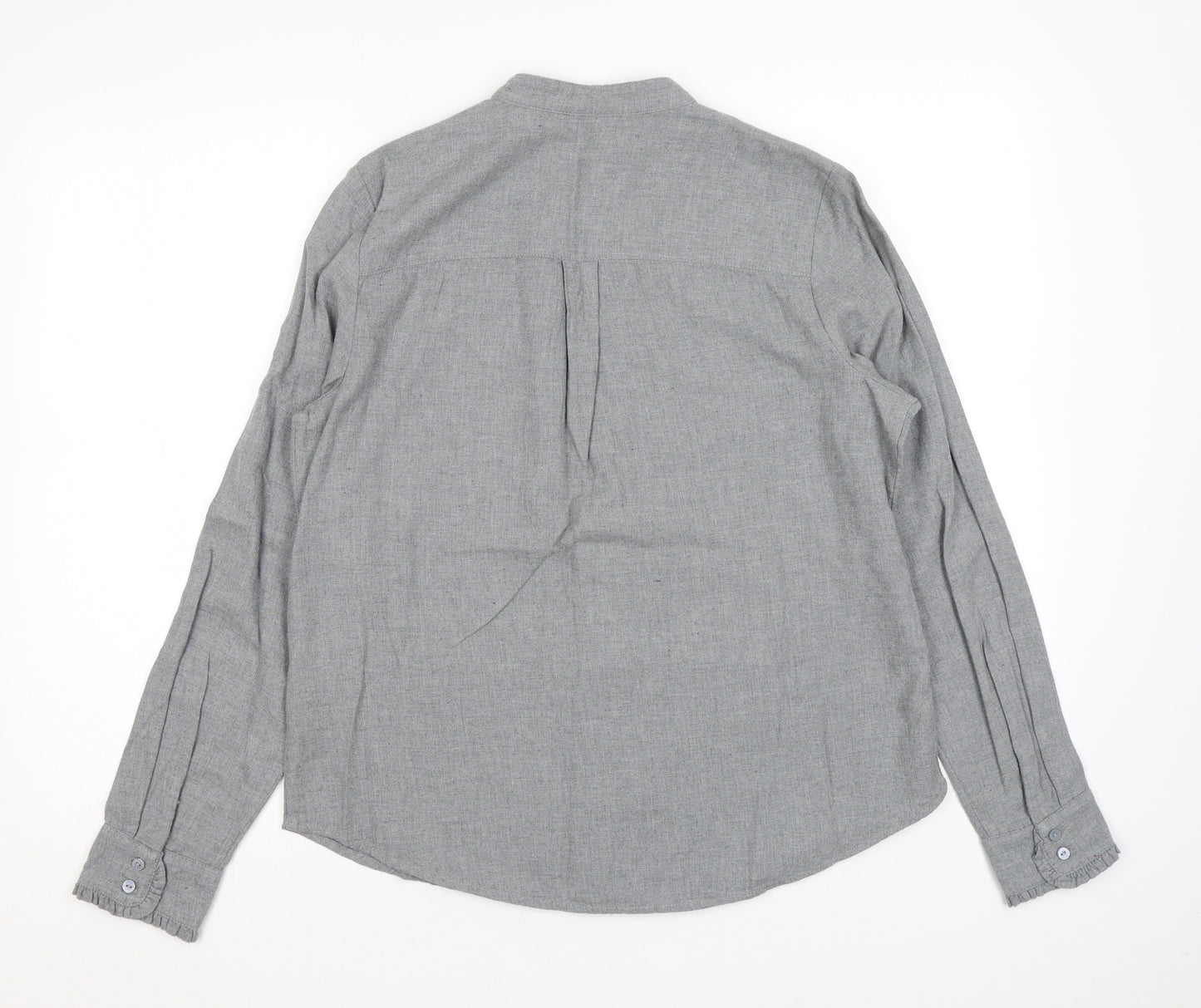 Marks and Spencer Womens Grey Cotton Basic Button-Up Size 12 Round Neck - Ruffles
