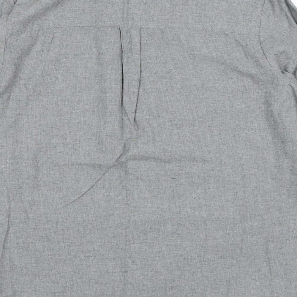 Marks and Spencer Womens Grey Cotton Basic Button-Up Size 12 Round Neck - Ruffles