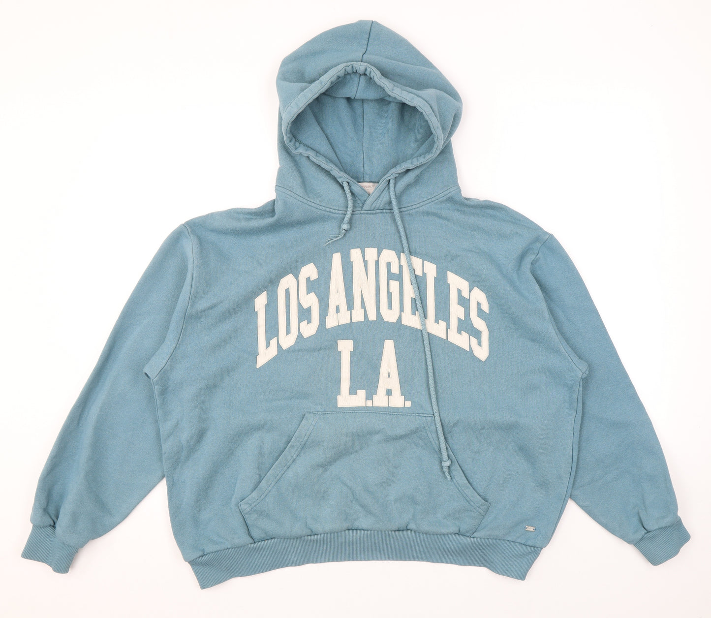 Pull&Bear Mens Blue Polyester Pullover Hoodie Size M - Logo