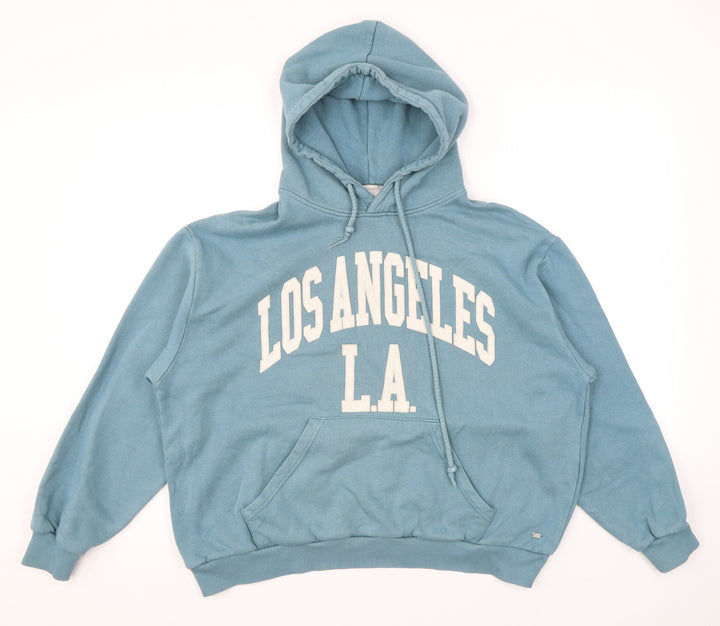 Pull&Bear Mens Blue Polyester Pullover Hoodie Size M - Logo
