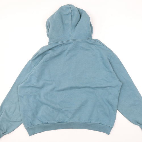 Pull&Bear Mens Blue Polyester Pullover Hoodie Size M - Logo