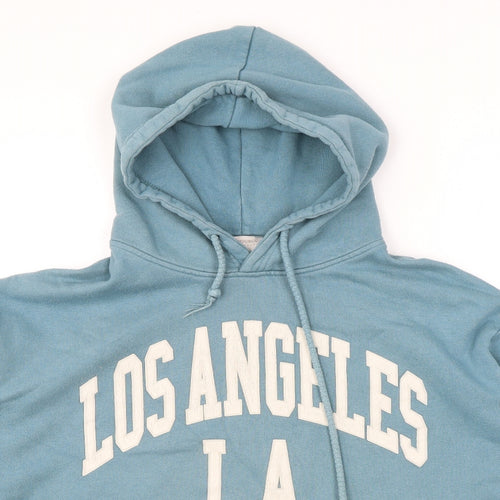 Pull&Bear Mens Blue Polyester Pullover Hoodie Size M - Logo