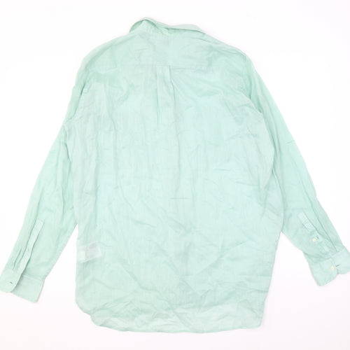 Gap Womens Green Ramie Basic Button-Up Size L Collared