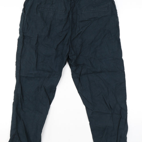 Fat Face Womens Blue Linen Cropped Trousers Size 14 L22 in Regular Zip