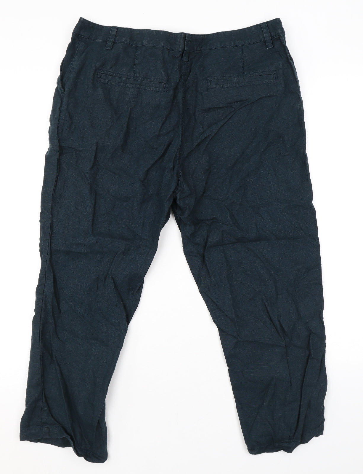 Fat Face Womens Blue Linen Cropped Trousers Size 14 L22 in Regular Zip