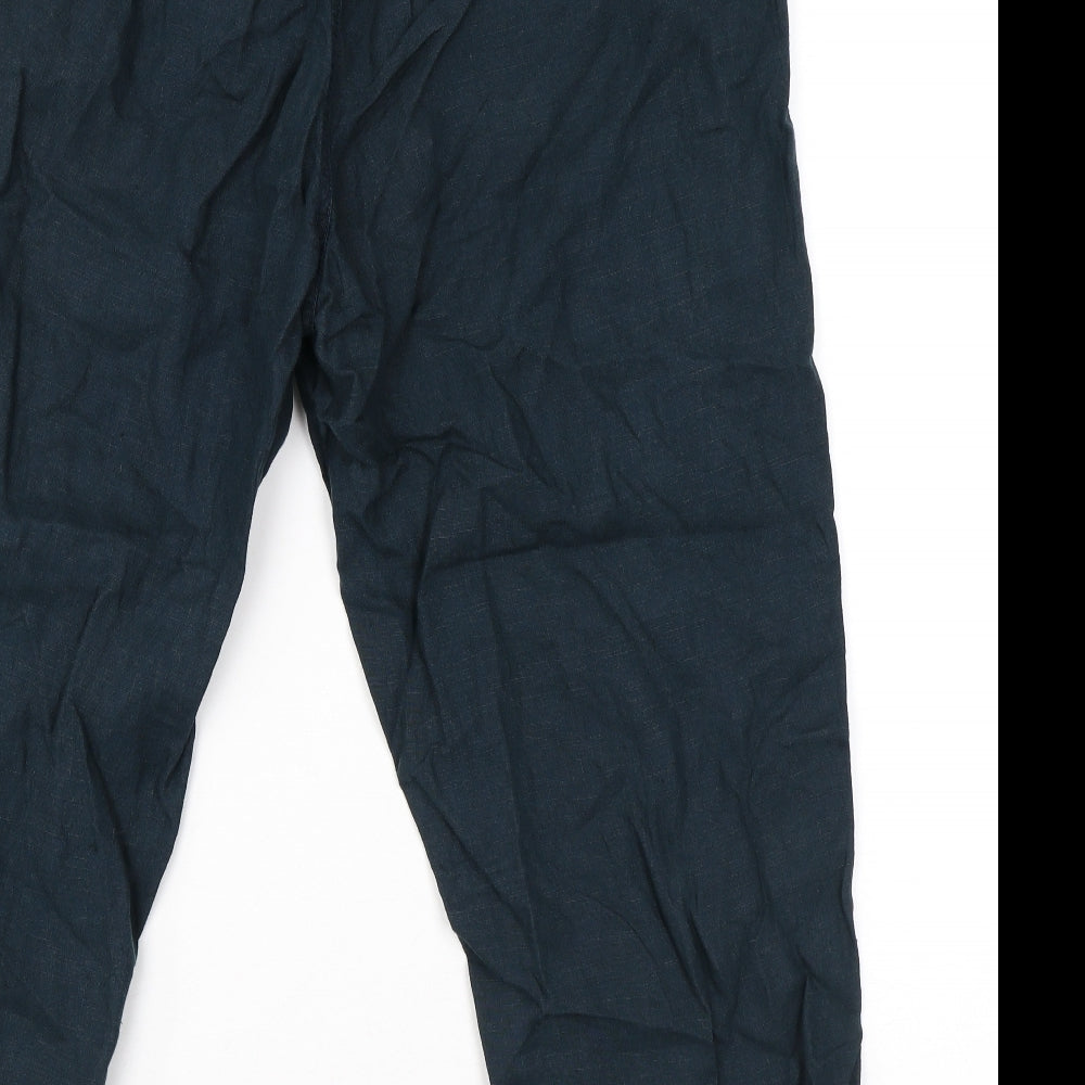 Fat Face Womens Blue Linen Cropped Trousers Size 14 L22 in Regular Zip