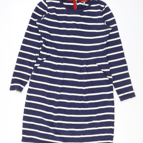 Joules Womens Blue Striped Cotton A-Line Size 12 Scoop Neck Zip