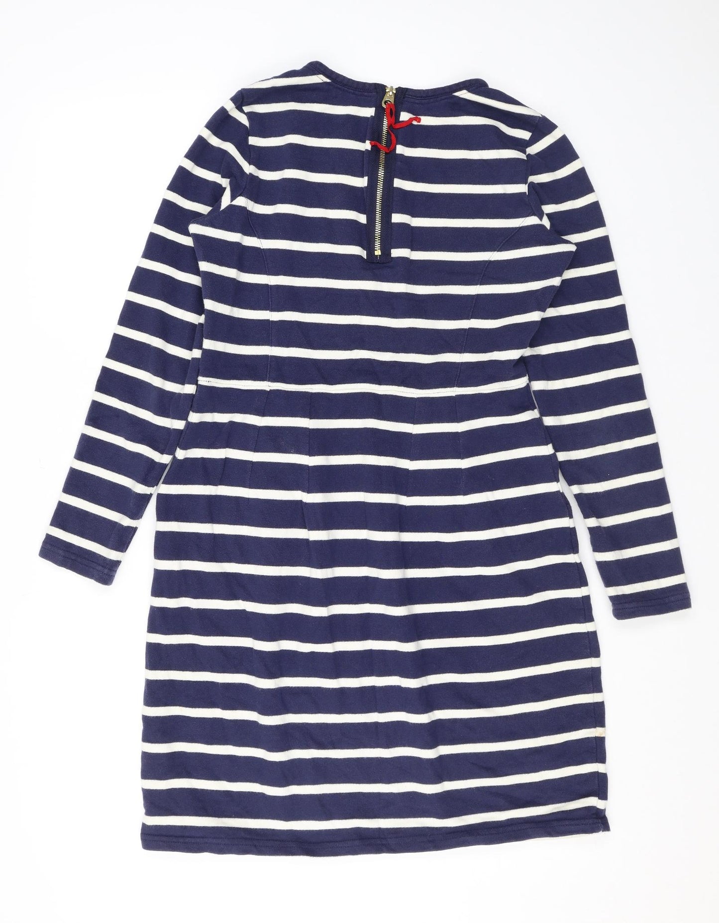 Joules Womens Blue Striped Cotton A-Line Size 12 Scoop Neck Zip