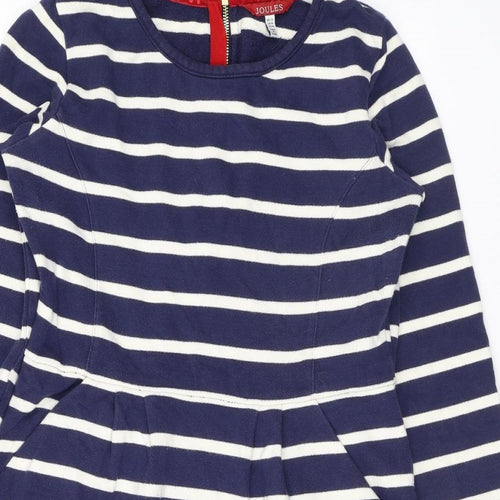 Joules Womens Blue Striped Cotton A-Line Size 12 Scoop Neck Zip