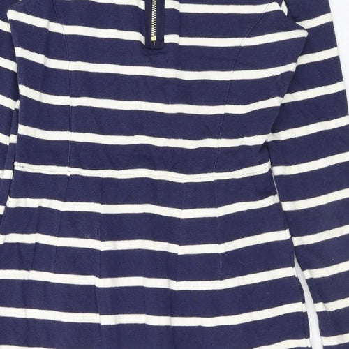 Joules Womens Blue Striped Cotton A-Line Size 12 Scoop Neck Zip