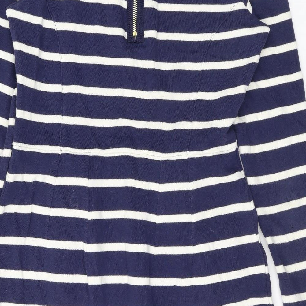 Joules Womens Blue Striped Cotton A-Line Size 12 Scoop Neck Zip