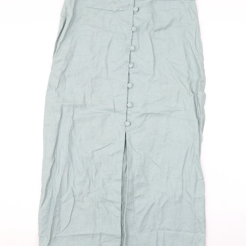 ASOS Womens Green Linen Straight & Pencil Skirt Size 10 Button