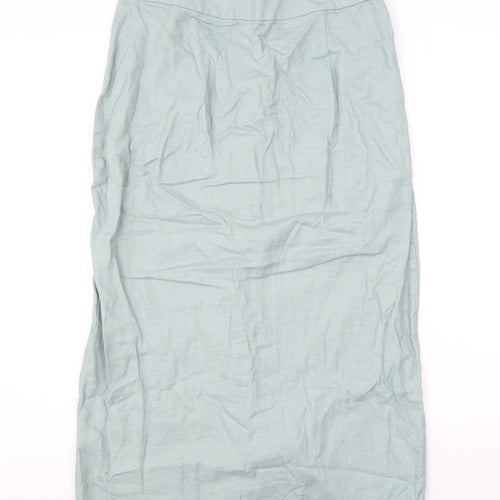 ASOS Womens Green Linen Straight & Pencil Skirt Size 10 Button
