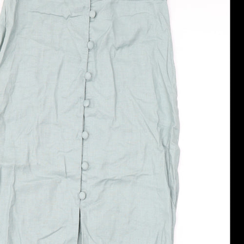 ASOS Womens Green Linen Straight & Pencil Skirt Size 10 Button