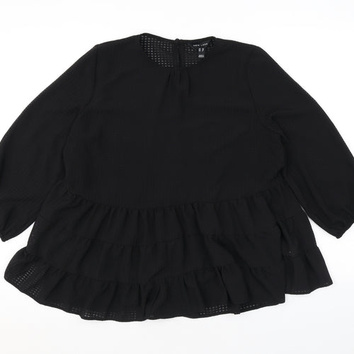 New Look Womens Black Check Polyester Basic Blouse Size 10 Round Neck