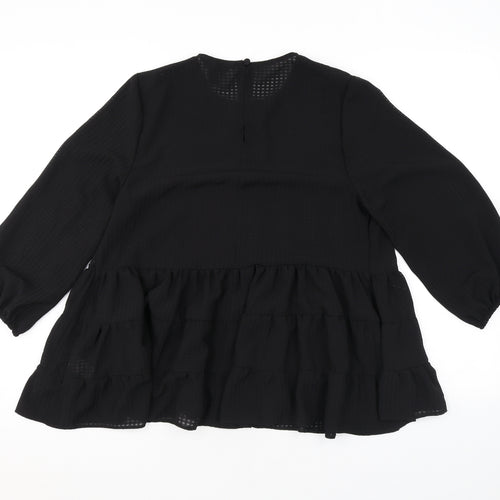 New Look Womens Black Check Polyester Basic Blouse Size 10 Round Neck