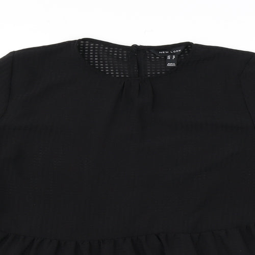 New Look Womens Black Check Polyester Basic Blouse Size 10 Round Neck