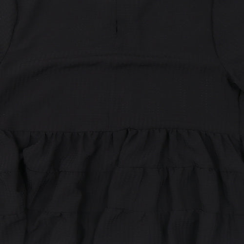 New Look Womens Black Check Polyester Basic Blouse Size 10 Round Neck