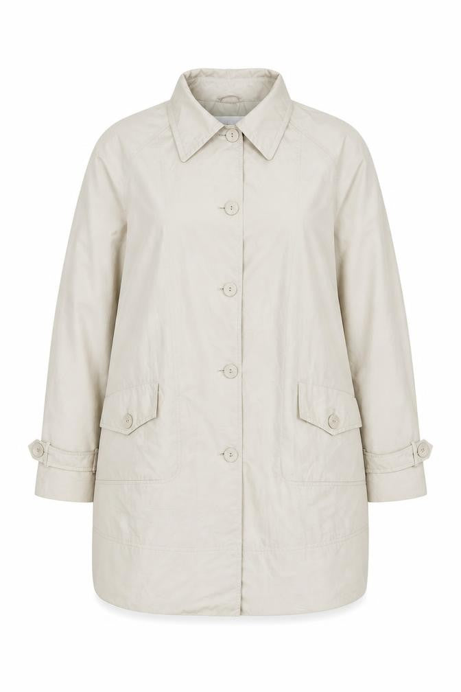 Front view of Spirito women’s beige rain coat coat, size UK 18, buckle