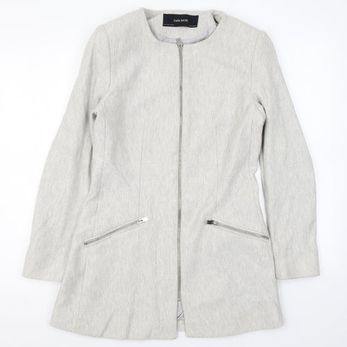 Zara Womens Grey Herringbone Overcoat Coat Size L Zip