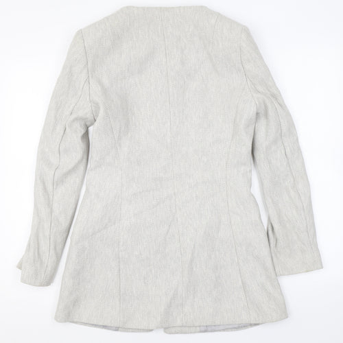 Zara Womens Grey Herringbone Overcoat Coat Size L Zip