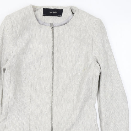 Zara Womens Grey Herringbone Overcoat Coat Size L Zip