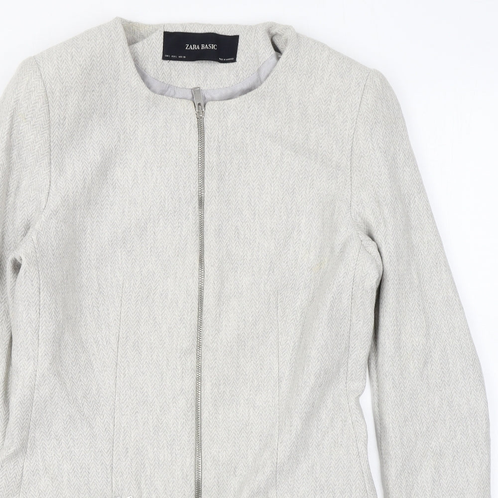 Zara Womens Grey Herringbone Overcoat Coat Size L Zip