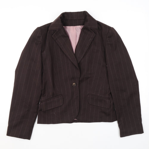 NL Collection Womens Brown Striped Jacket Blazer Size 12 Button