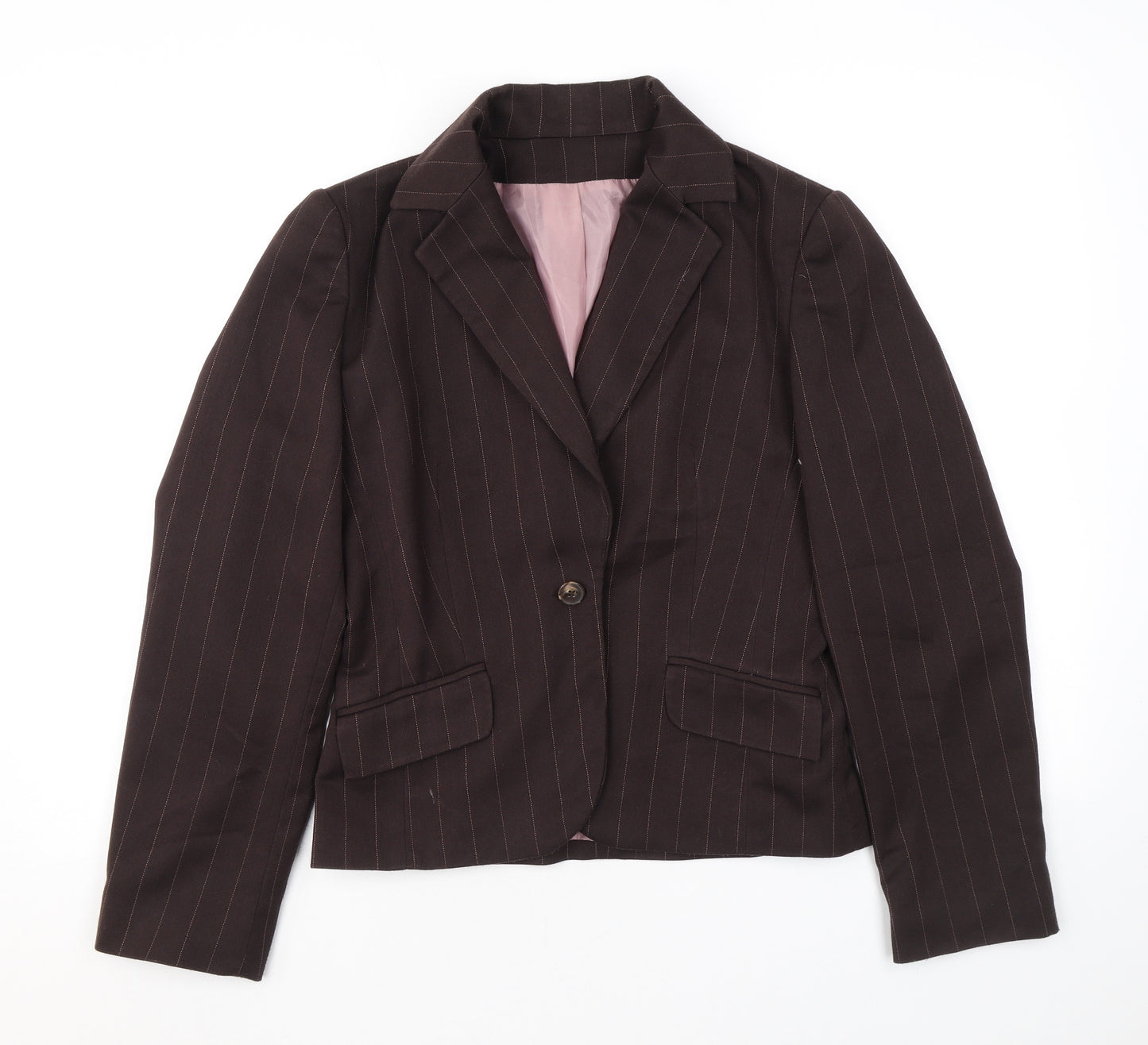 NL Collection Womens Brown Striped Jacket Blazer Size 12 Button