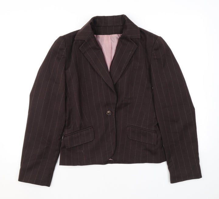 NL Collection Womens Brown Striped Jacket Blazer Size 12 Button