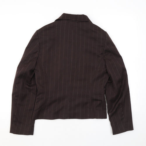 NL Collection Womens Brown Striped Jacket Blazer Size 12 Button