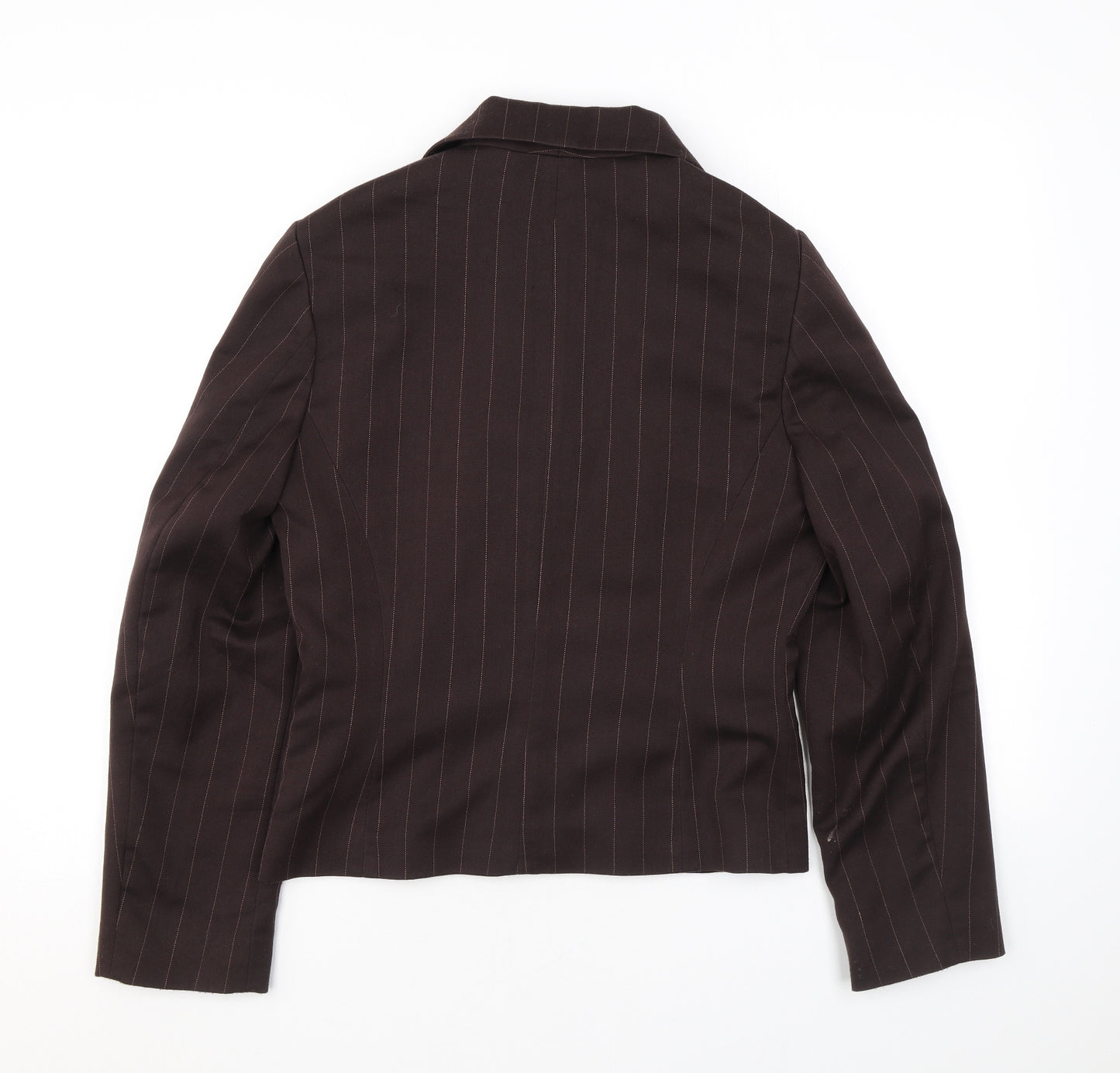 NL Collection Womens Brown Striped Jacket Blazer Size 12 Button