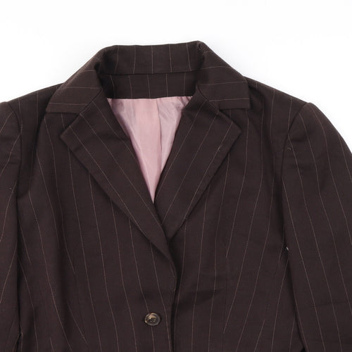 NL Collection Womens Brown Striped Jacket Blazer Size 12 Button