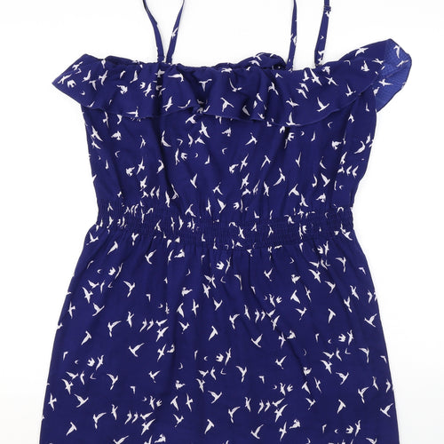 Debenhams Womens Blue Geometric Polyester Basic Tank Size M Off the Shoulder - Birds Frills