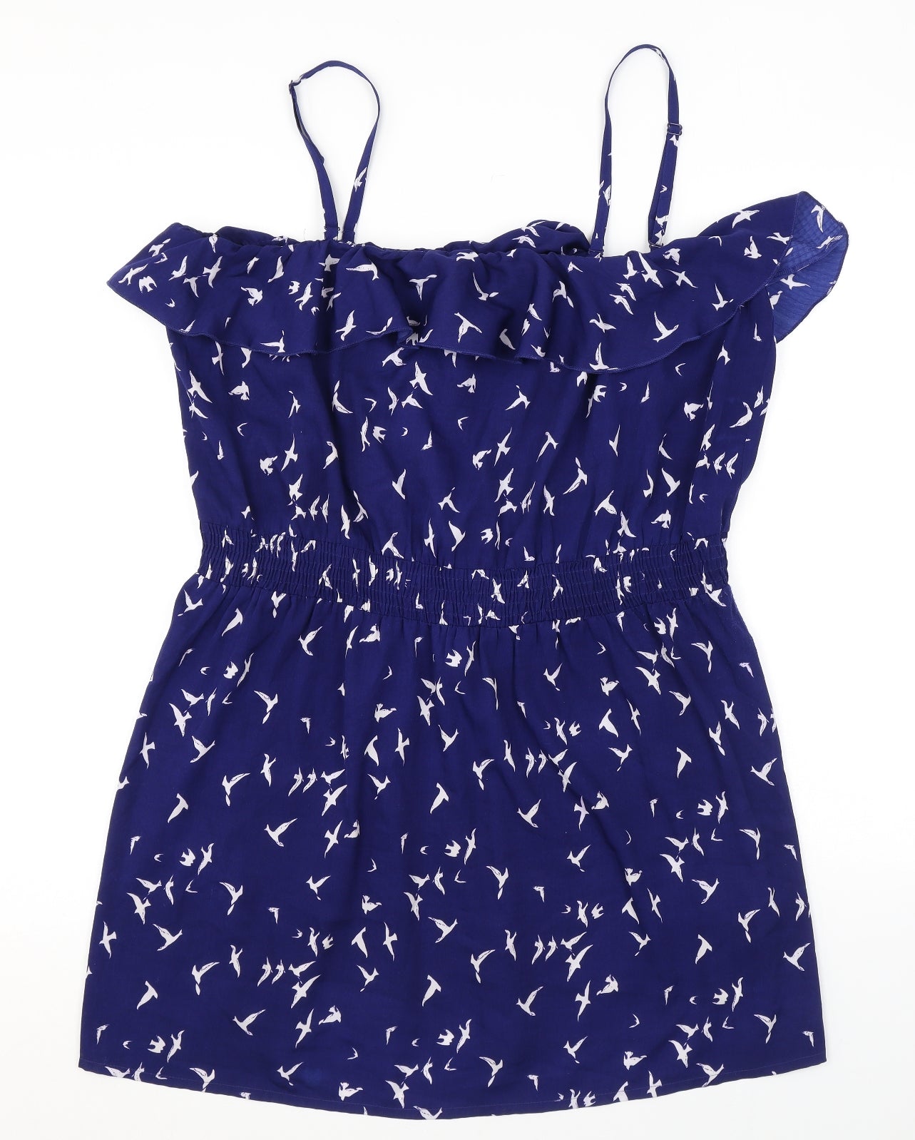 Debenhams Womens Blue Geometric Polyester Basic Tank Size M Off the Shoulder - Birds Frills