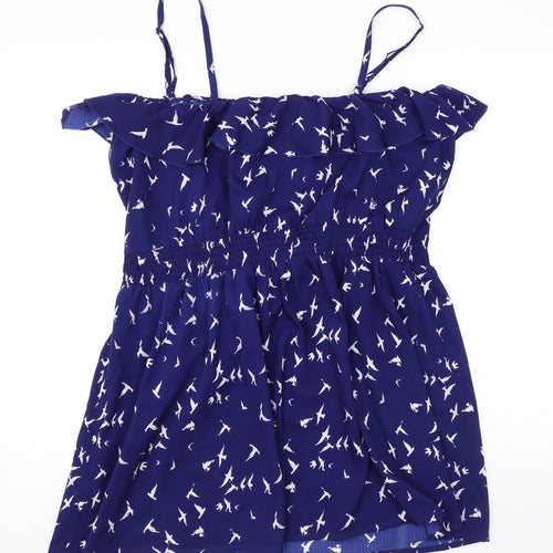 Debenhams Womens Blue Geometric Polyester Basic Tank Size M Off the Shoulder - Birds Frills
