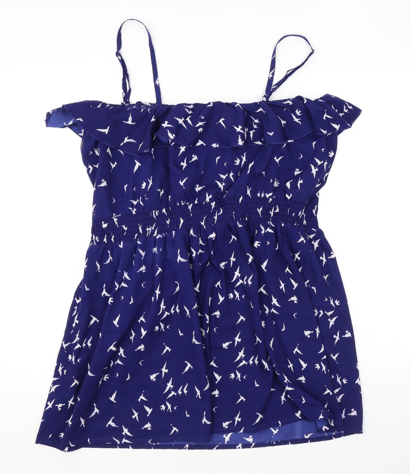 Debenhams Womens Blue Geometric Polyester Basic Tank Size M Off the Shoulder - Birds Frills
