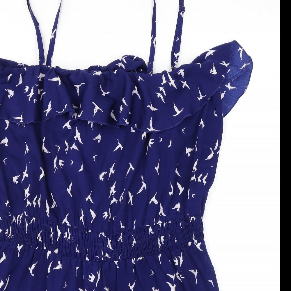 Debenhams Womens Blue Geometric Polyester Basic Tank Size M Off the Shoulder - Birds Frills