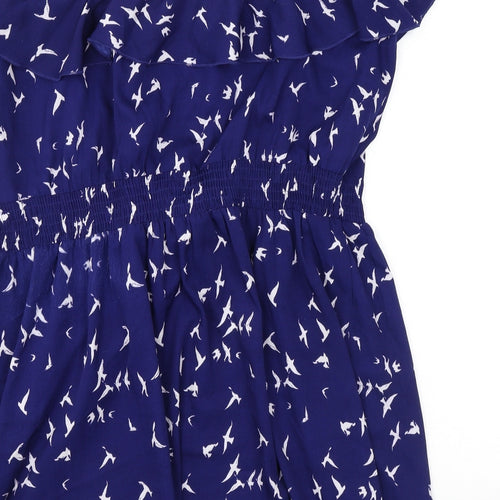 Debenhams Womens Blue Geometric Polyester Basic Tank Size M Off the Shoulder - Birds Frills