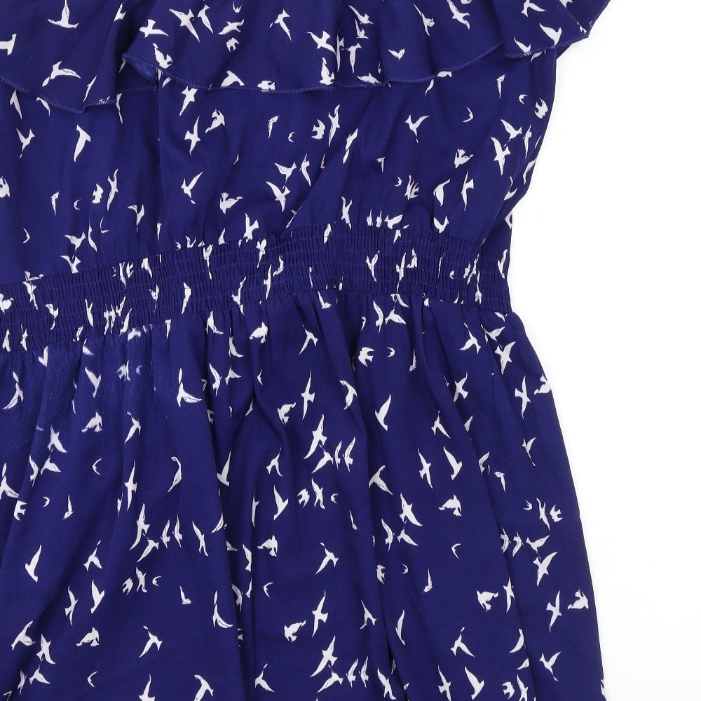 Debenhams Womens Blue Geometric Polyester Basic Tank Size M Off the Shoulder - Birds Frills