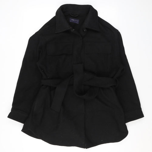 Marks and Spencer Womens Black Overcoat Coat Size 14 Snap - Belted