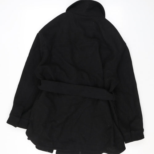 Marks and Spencer Womens Black Overcoat Coat Size 14 Snap - Belted