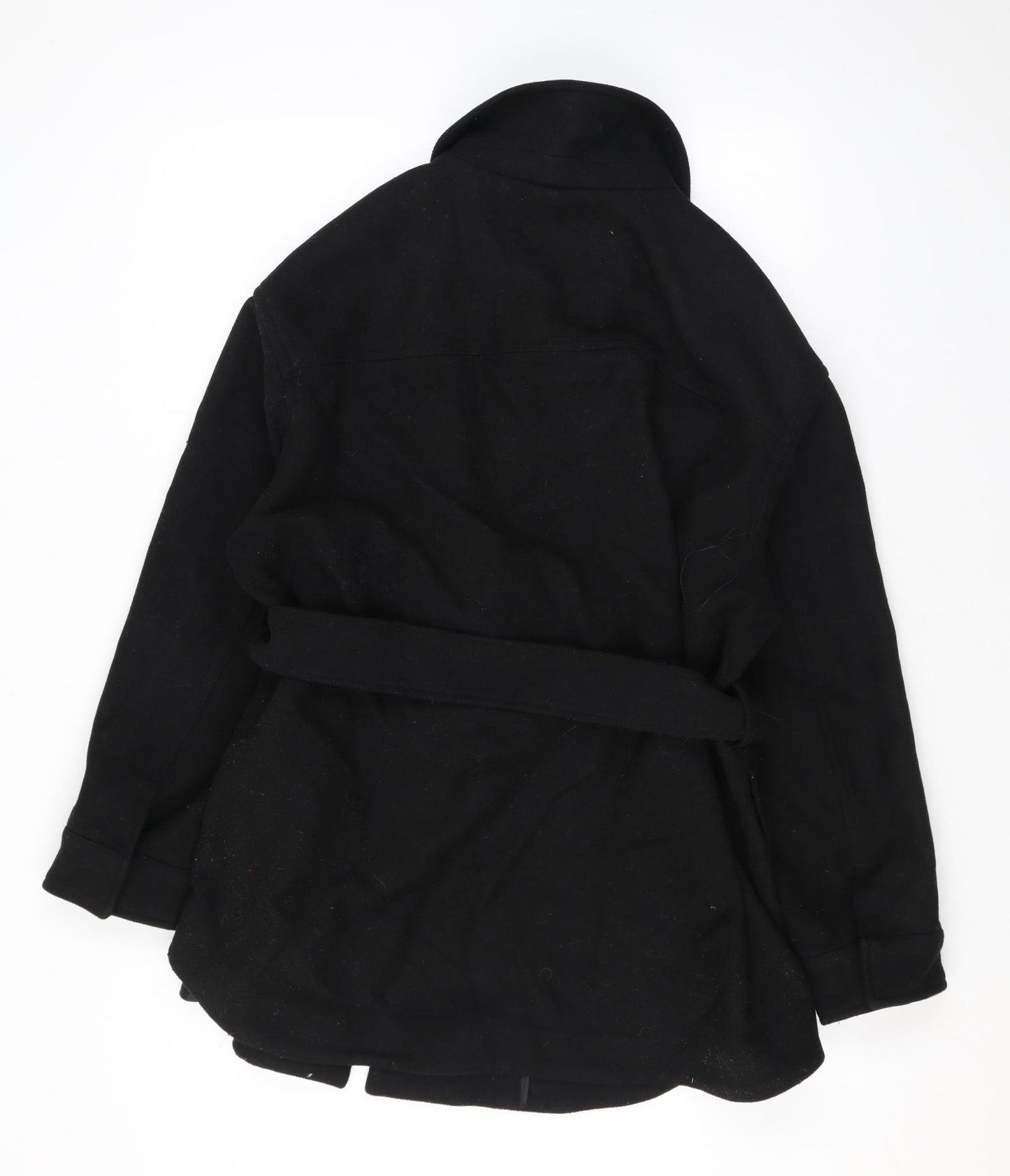 Marks and Spencer Womens Black Overcoat Coat Size 14 Snap - Belted