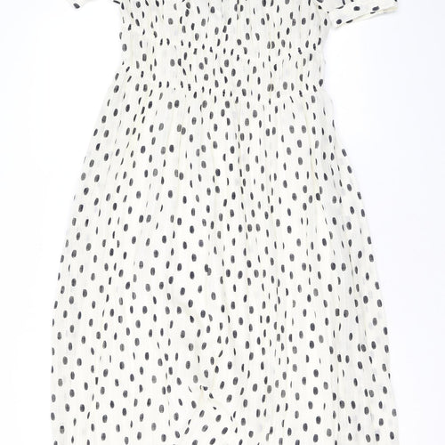 Marks and Spencer Womens Ivory Polka Dot Polyester A-Line Size 8 Round Neck Pullover
