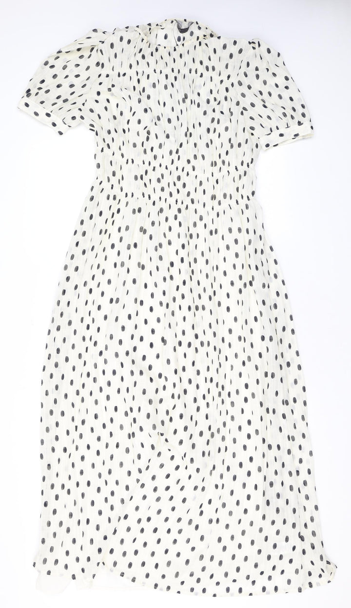 Marks and Spencer Womens Ivory Polka Dot Polyester A-Line Size 8 Round Neck Pullover