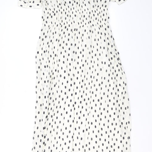Marks and Spencer Womens Ivory Polka Dot Polyester A-Line Size 8 Round Neck Pullover