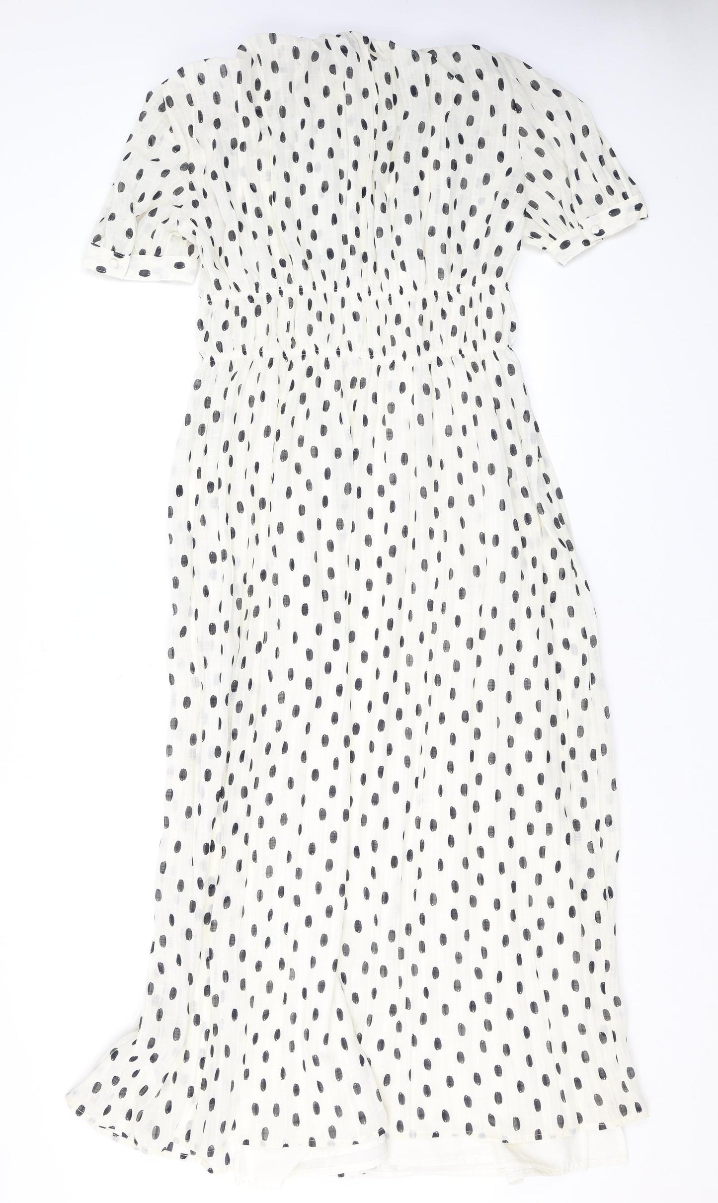 Marks and Spencer Womens Ivory Polka Dot Polyester A-Line Size 8 Round Neck Pullover